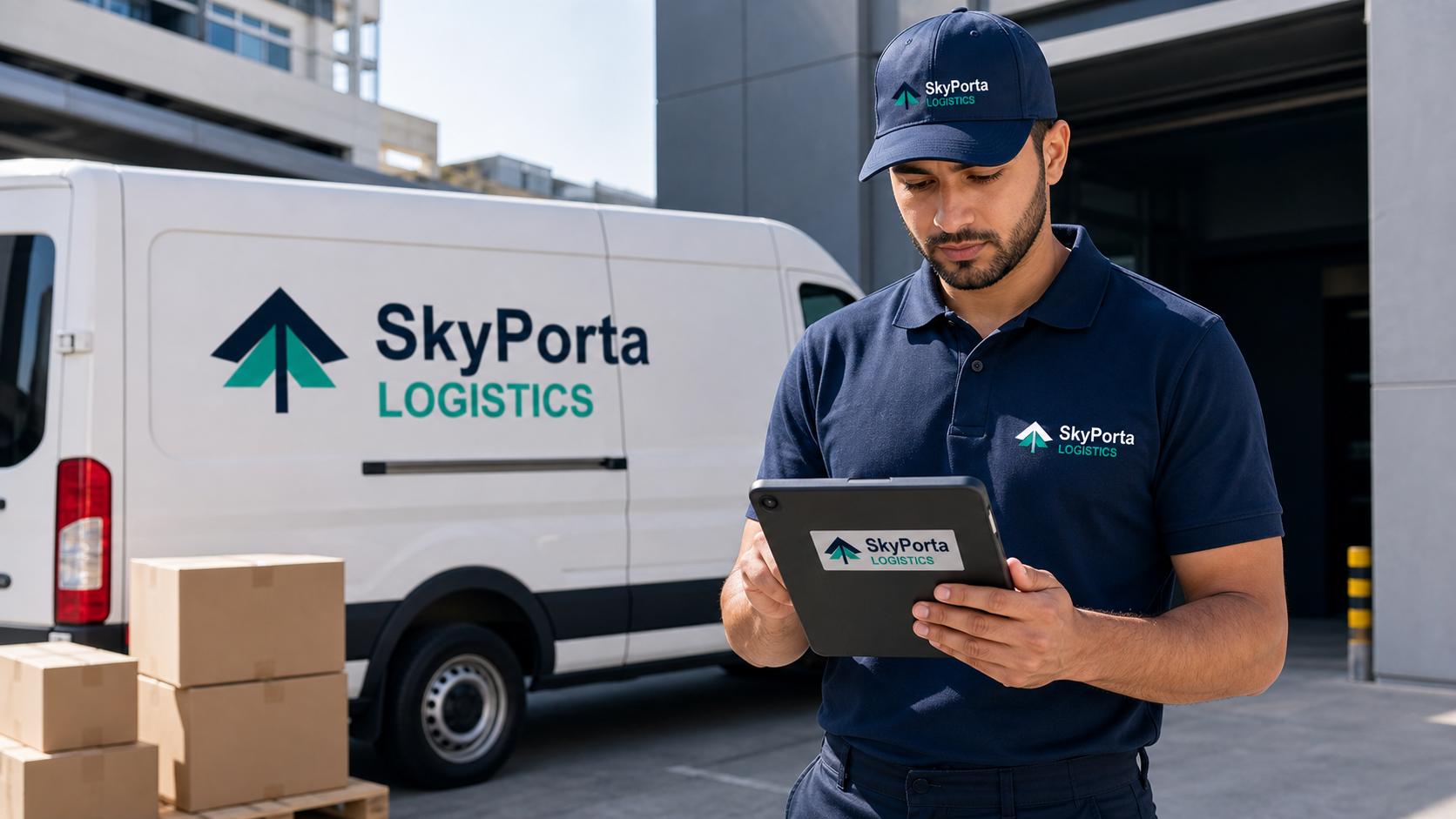 SkyPorta Logistics courier preparing delivery updates