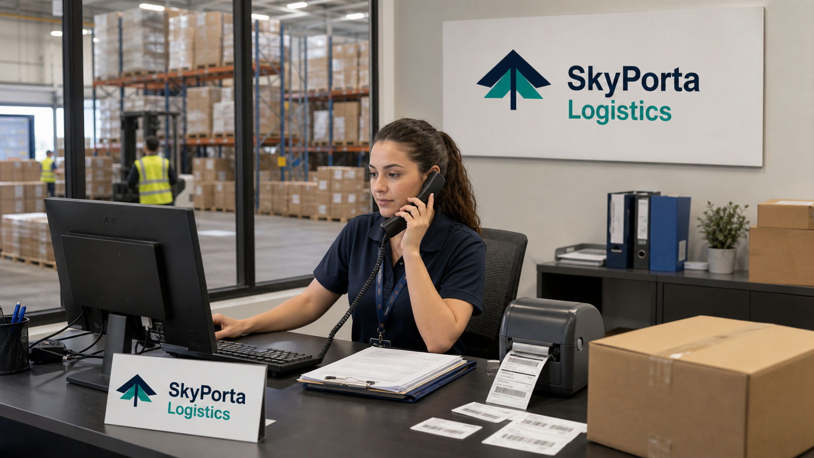 SkyPorta Logistics warehouse operator coordinating parcel movement